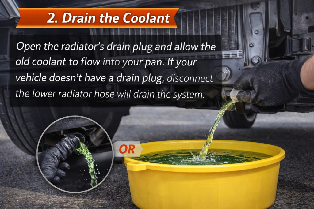 How to Replace a Radiator Hose Step 2: Drain the Coolant 
