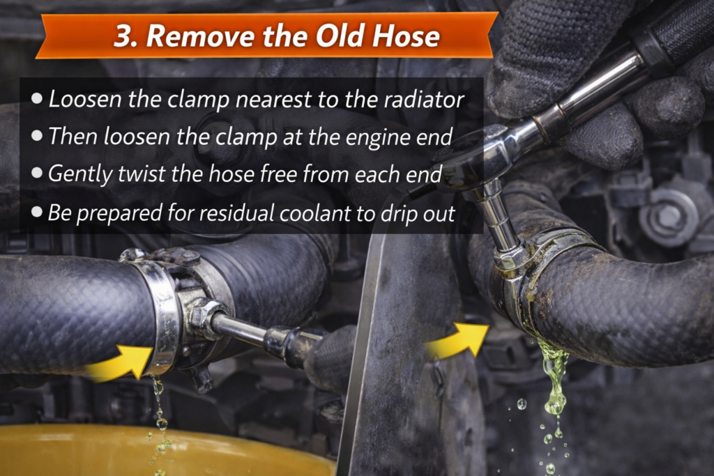 How to Replace a Radiator Hose Step 3: Remove the Old Hose 