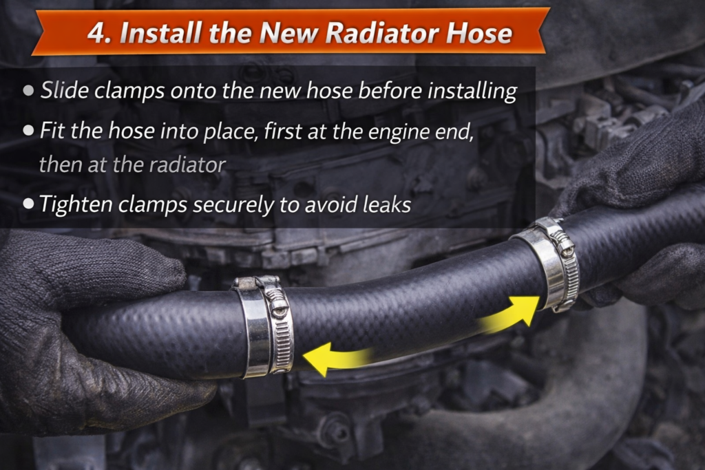 How to Replace a Radiator Hose Step 4: Install New Radiator Hose  