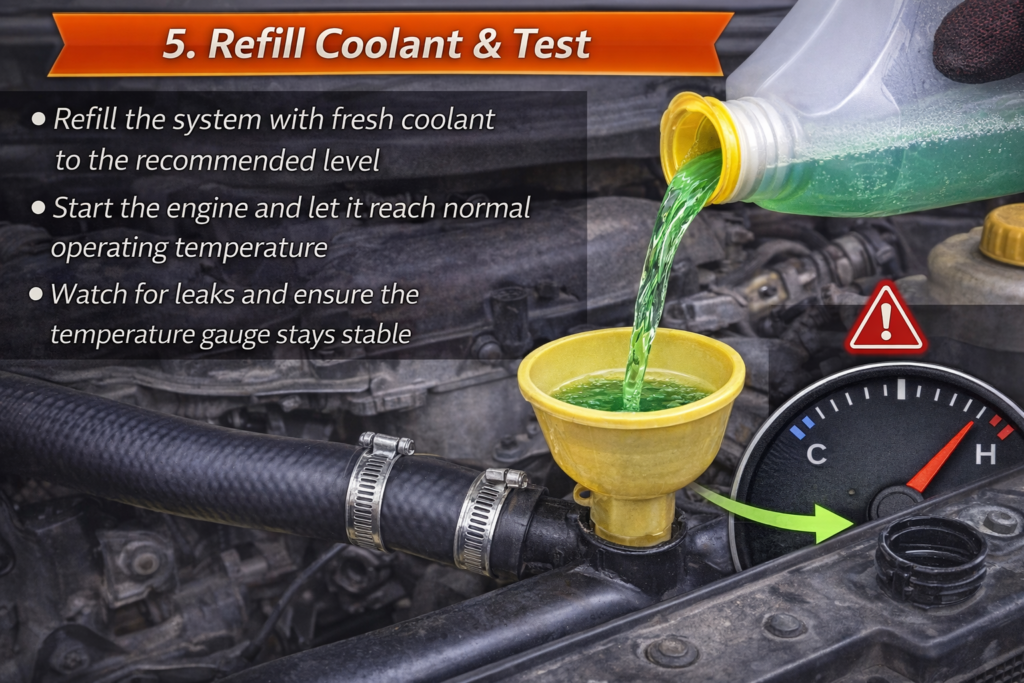 How to Replace a Radiator Hose Step 5: Refill the Coolant 